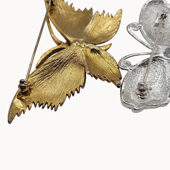 VTG Brooch 3PC Set Butterflies Spring Fairycore Whimsy Cute Floral Cottage Pins - Picture 7 of 11